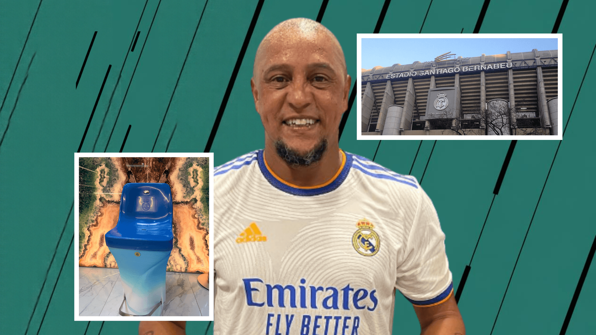 Roberto Carlos, Santiago Bernabeu and stadium stool