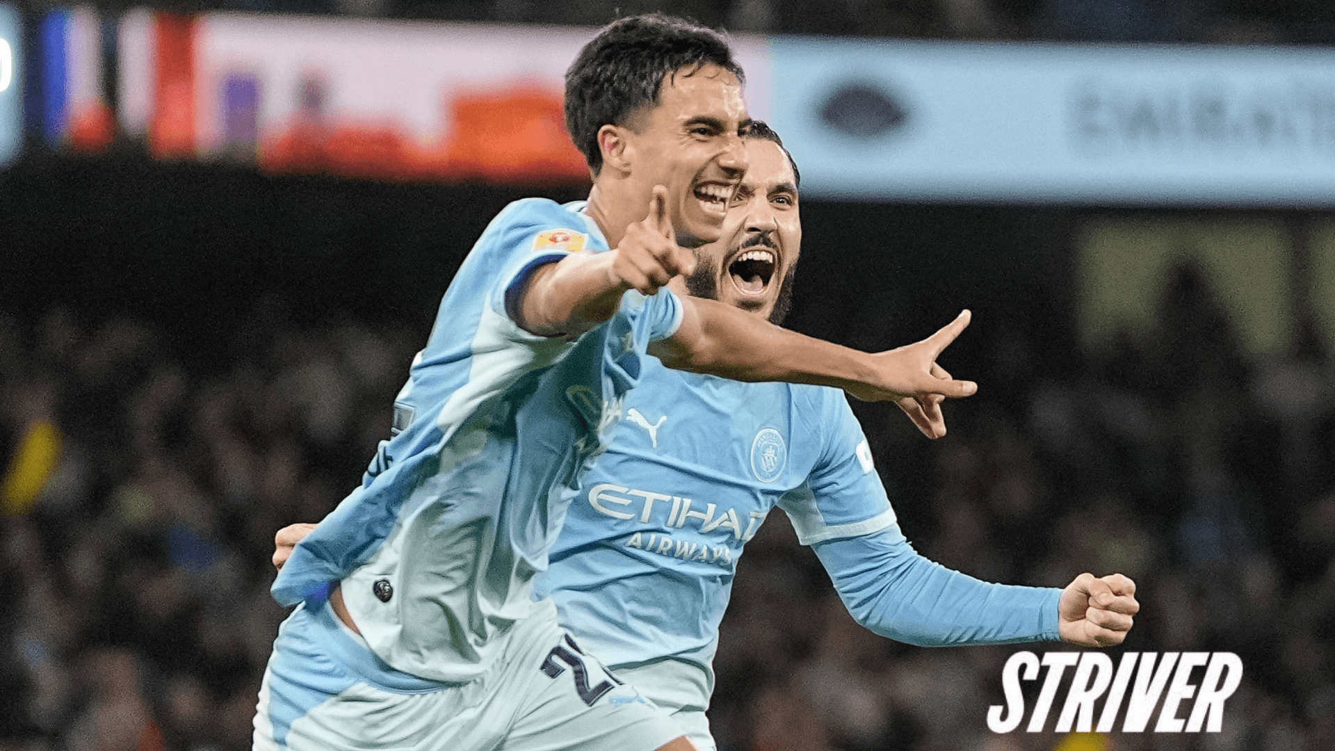 Victor Reis celebrates for Man City vs Brighton